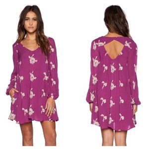 Free People Emma Embroidered Dress Fuchsia - Trapeze Tunic - Size Small Boho